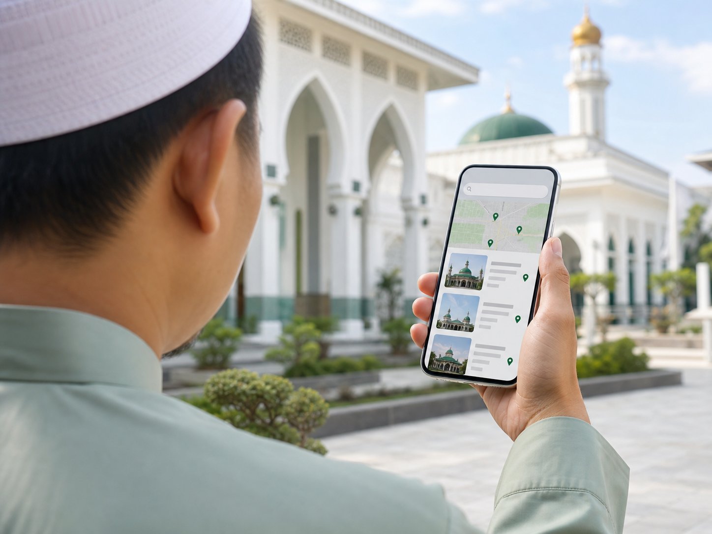 Pengguna mencari masjid atau surau melalui telefon